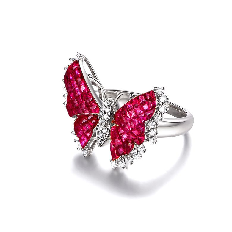 Bague Rubis Birmanie, Or blanc et diamants | Papillon ardent - 3
