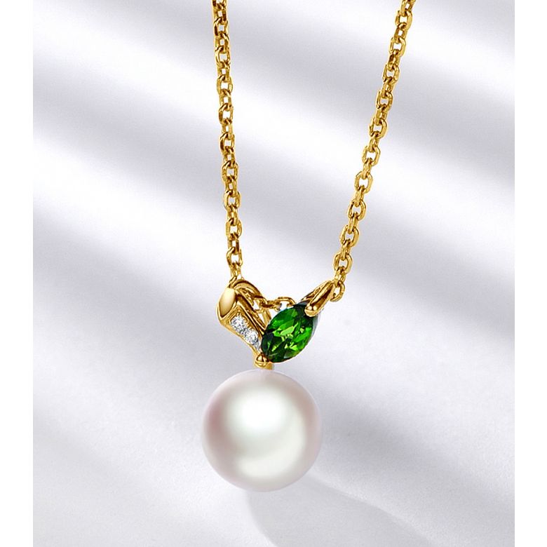 Pendentif perle Akoya. Or jaune, diamants et Péridot - 3