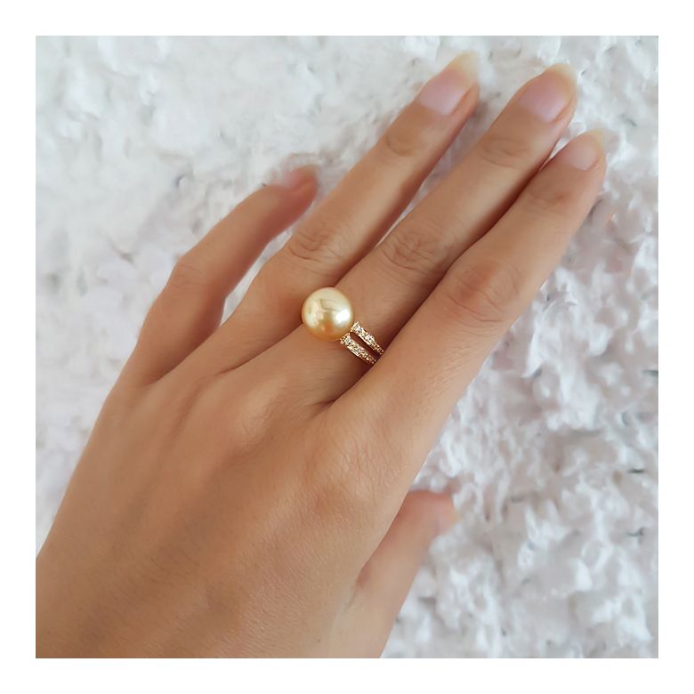 Bague des Australes - Perle d'Australie dorée - Or jaune, diamants - 6
