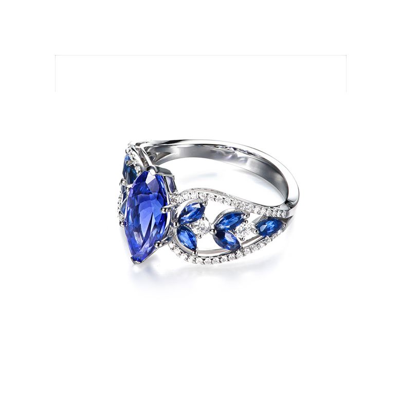 Bague Mère Nature - Saphir bleu - Or blanc, diamant - 8