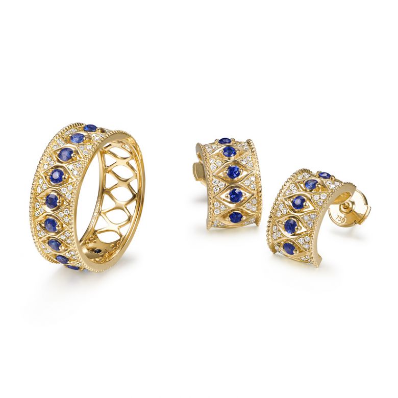 Boucles Oreilles Or jaune, saphir & diamant - 3