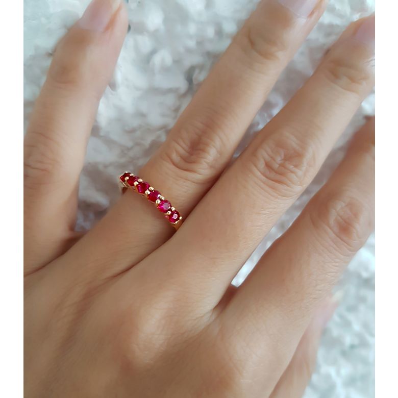 Bague rubis or jaune - Anneau pavé de 6 rubis - 6