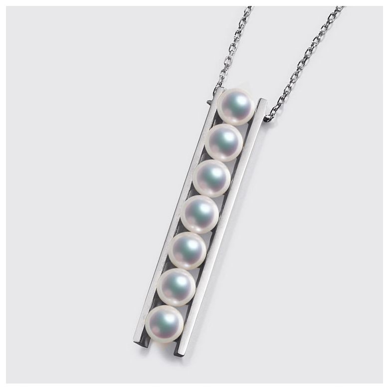 Pendentif 9 perles Akoya et or blanc. Disposition rail. Tsukushi - 3