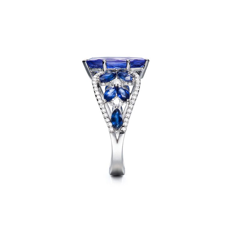 Bague Mère Nature - Saphir bleu - Or blanc, diamant - 9