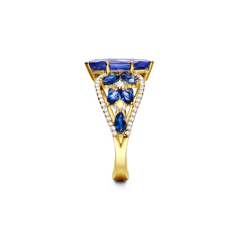 Bague Mère Nature - Saphir bleu - Or jaune, diamant - 7