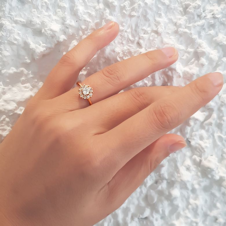 Solitaire Coeur Caillouté - Or Jaune & Pavage diamants 0.43ct | Gemperles - 6