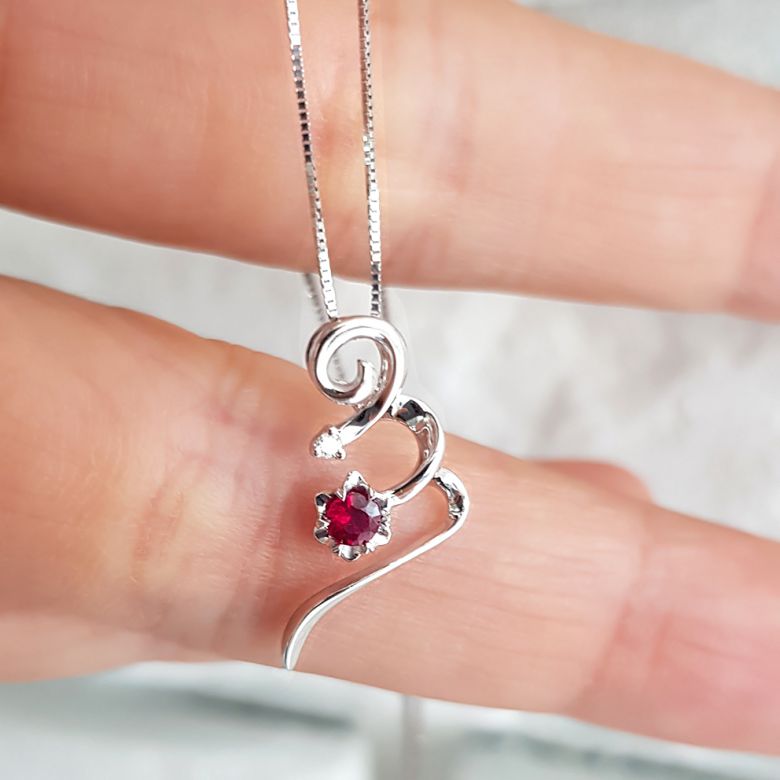 Pendentif tortillon en rubis et diamant - Or blanc - 3