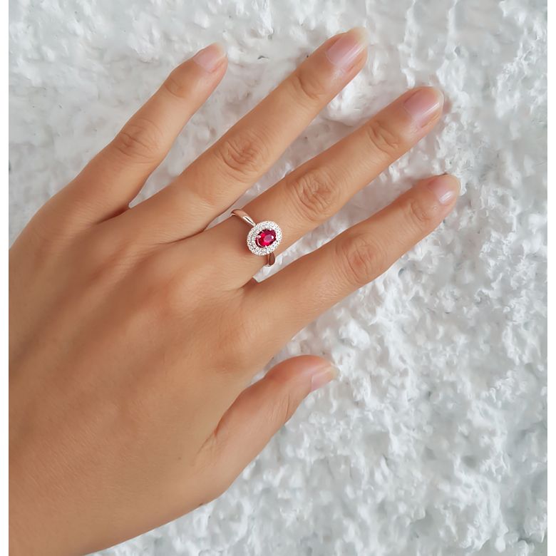 Bague de fiançailles rubis diamants et or blanc - Forme ovale - 6