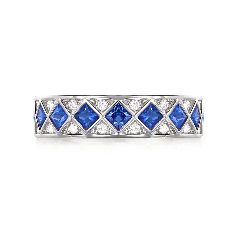 Bague saphir Dame de carreau -  Or blanc, diamant - 3