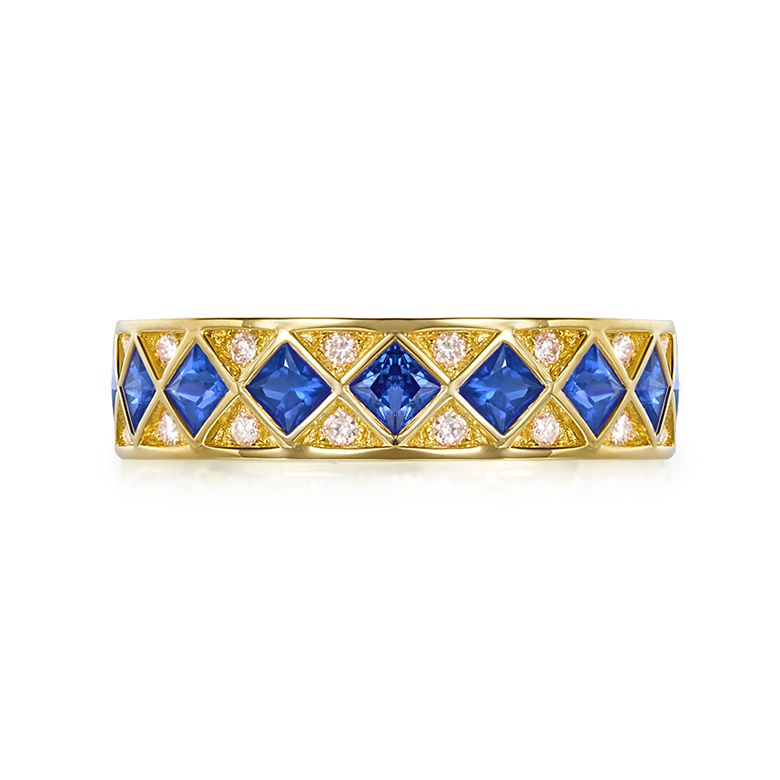 Bague saphir Dame de carreau. Or jaune & diamant - 3