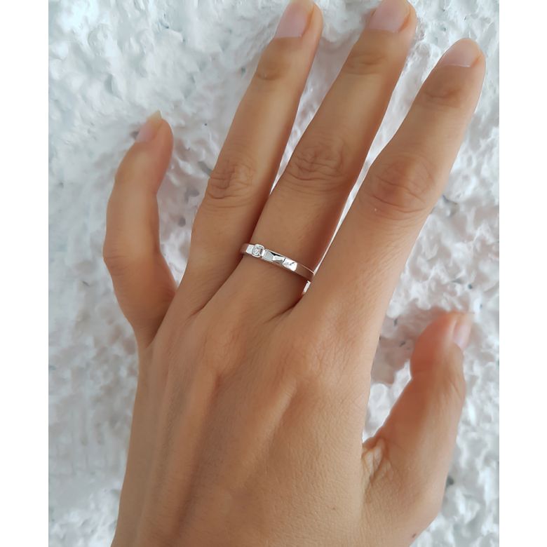 Alliance mariage originale - Alliance Femme - Or blanc - Diamant - 3