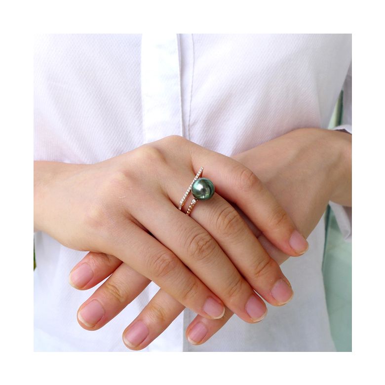 Bague perle de Tahiti, Or jaune, diamants - Saperlipopette - 2