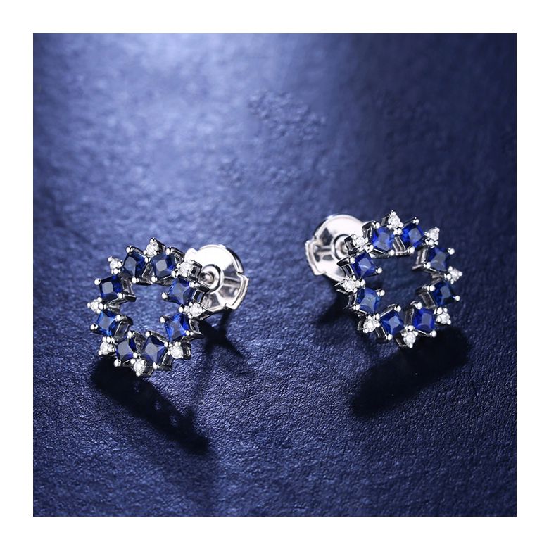 Boucle d oreille fleur de bleuet - Saphir, diamant, or blanc - 4