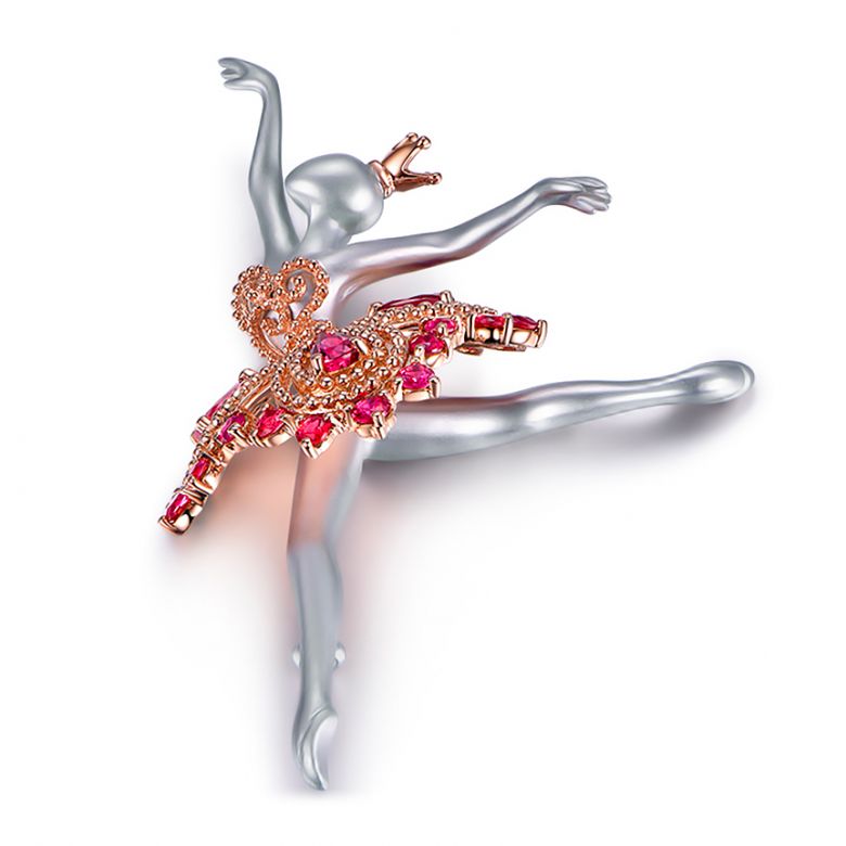 Pendentif Princesse Ballerina - Broche Or blanc - Rubis - 3