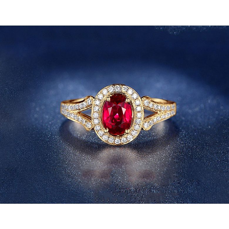 Bague Mogok, rubis de Birmanie.  Or jaune et diamants | Mogok - 6