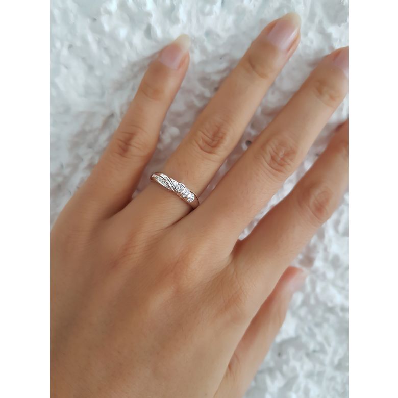 Alliance Femme solitaire diamants - Bague moderne Or blanc 18cts | Éclat glacé - 2