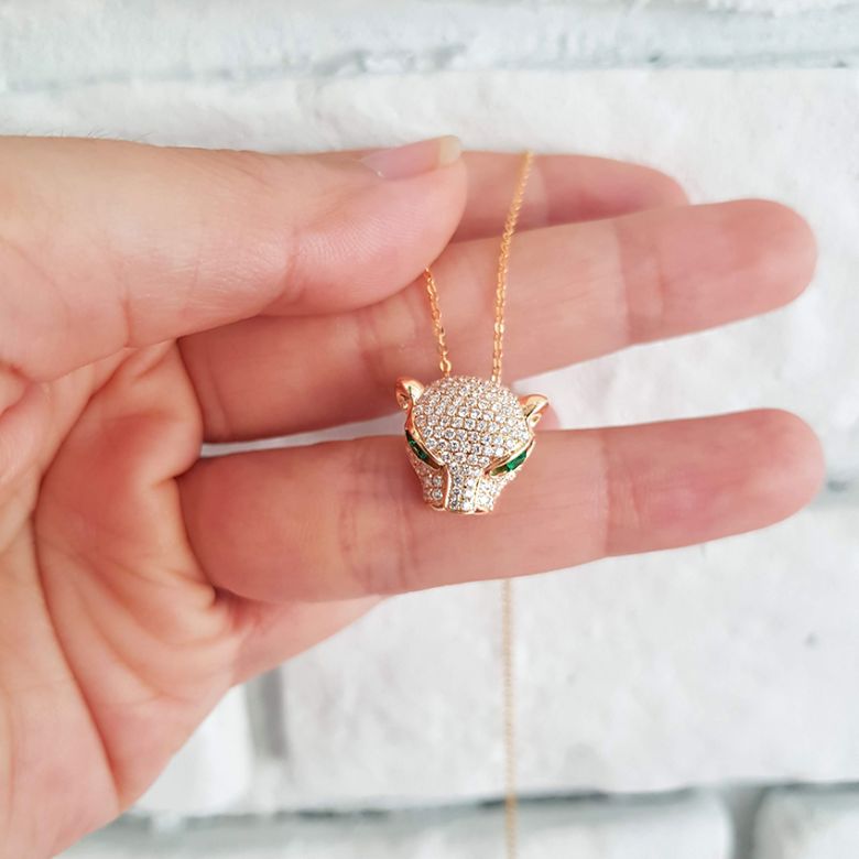 Pendentif Panthère Perle d'Australie dorée. Or jaune et Diamants - 10