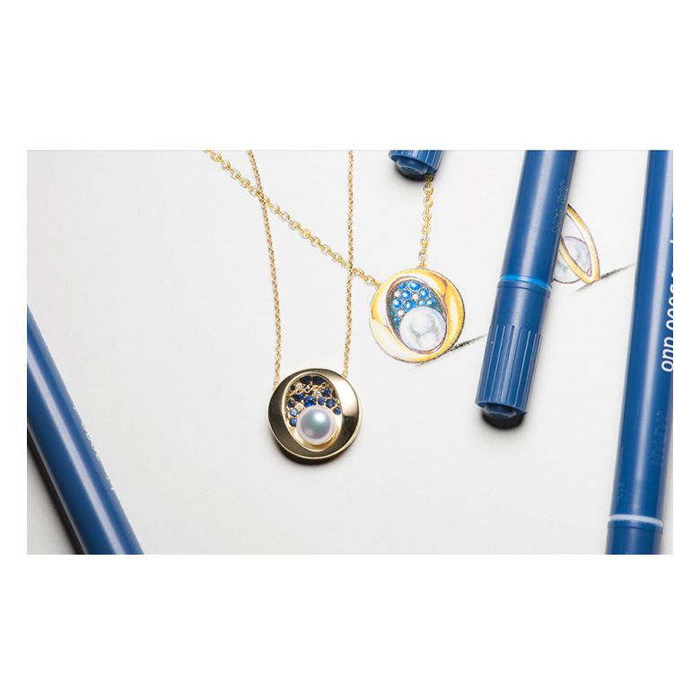 Pendentif constellation seiza I Perle Akoya, diamant, saphir, or blanc - 8