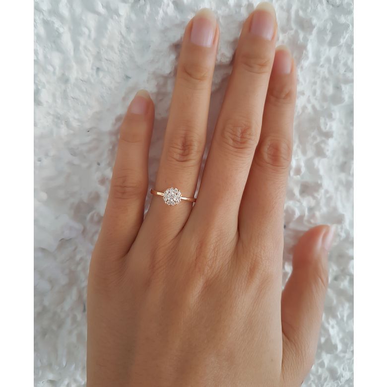 Bague or jaune solitaire - Coeur caillouté - Diamants pavés | Coeur Caillouté - 4