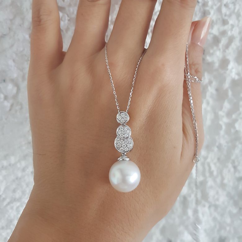 Pendentif de joaillerie en or blanc, diamants et perle d’Australie - 2