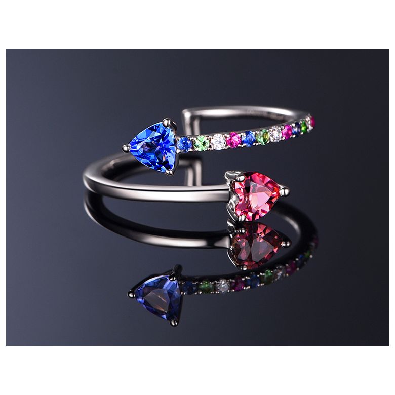 Bague signaux inversés. Or blanc, Saphirs - 2