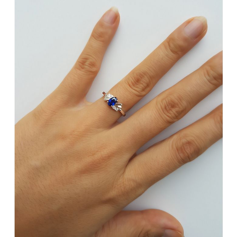 Bague saphir solitaire - Or blanc 18 carats - Sertissage diamants - 4