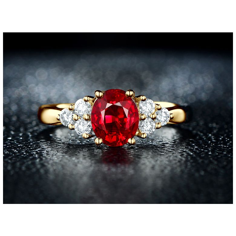 Bague Fiançailles Rubis, Diamants, Or jaune. Douce France - 3