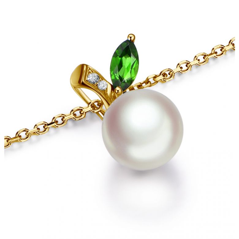 Pendentif perle Akoya. Or jaune, diamants et Péridot - 7