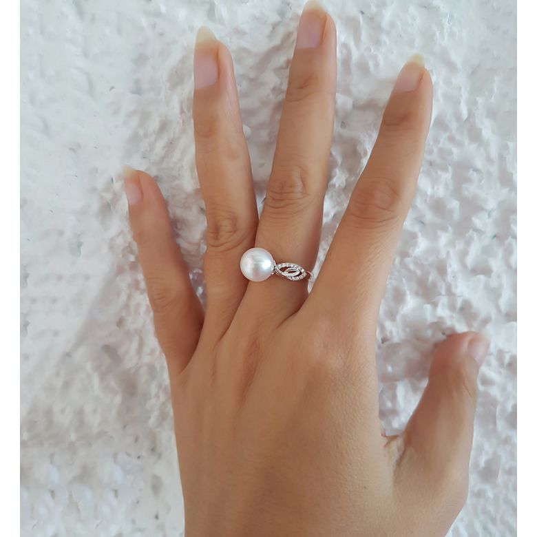 Bague du couple danseur - Perle eau douce - Or blanc 18cts, diamants - 5