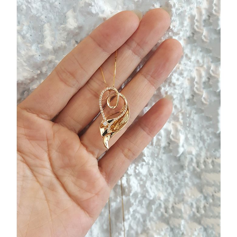 Pendentif métal or jaune et diamants - Allure du végétal sensuel - 4