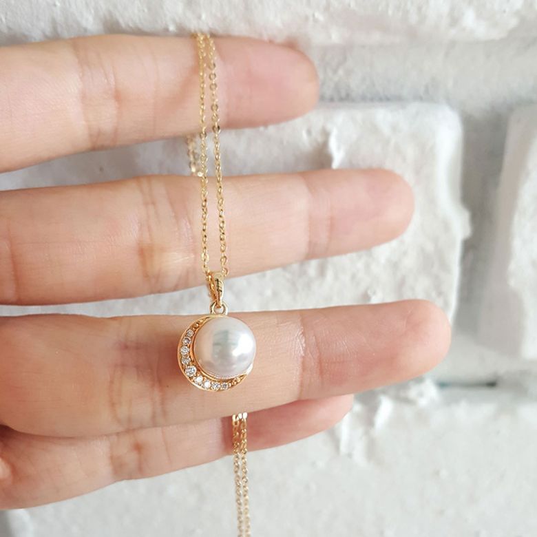 Pendentif couronne Or jaune Diamants. Perle Akoya - 3