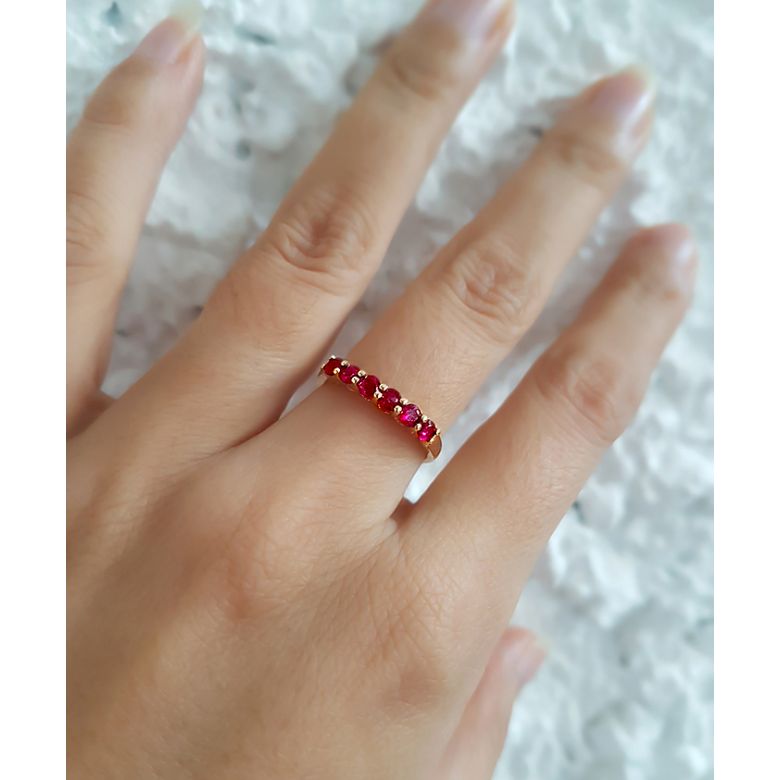 Bague rubis or jaune - Anneau pavé de 6 rubis - 2