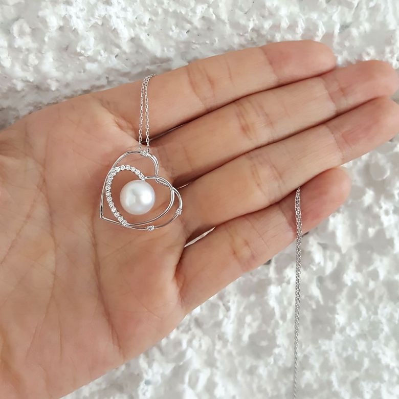 Pendentif coeur - Cadeau déclaration d'amour - Perle Australie blanche - 3