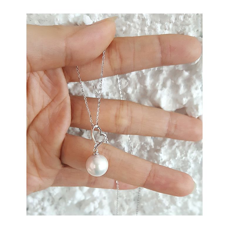 Pendentif cœur de Cupidon or blanc - Perle d'eau douce blanche - 4