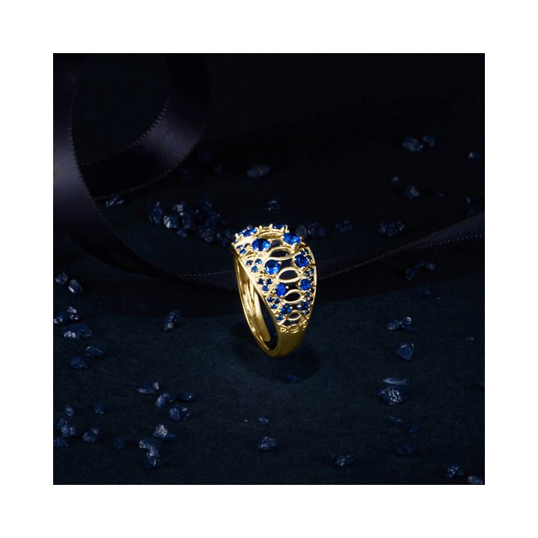 Bague saphir & or jaune ciselé - 6