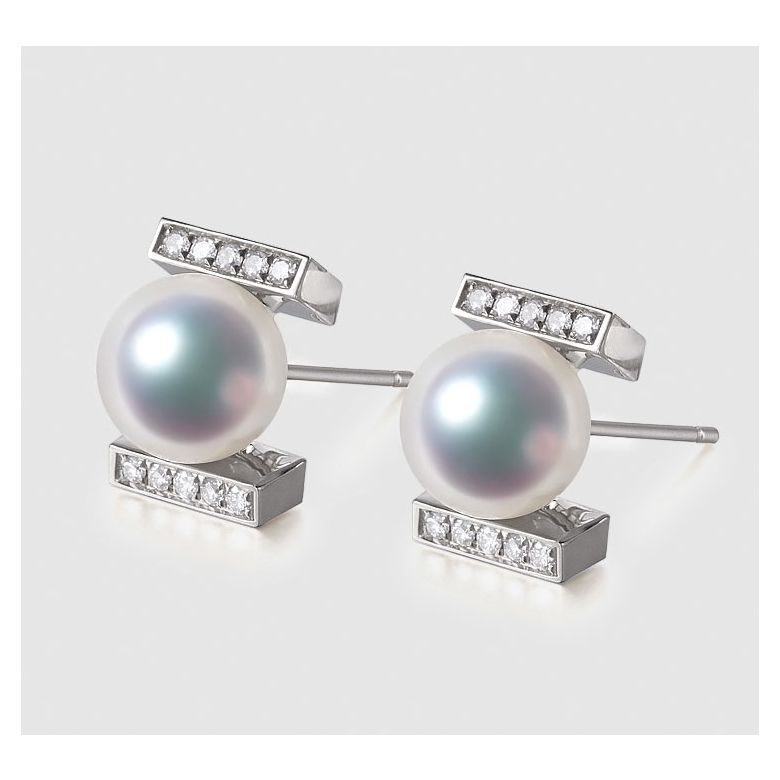 Pendentif et Boucles Otohiko. Perles Akoya, Or blanc, diamants - 3