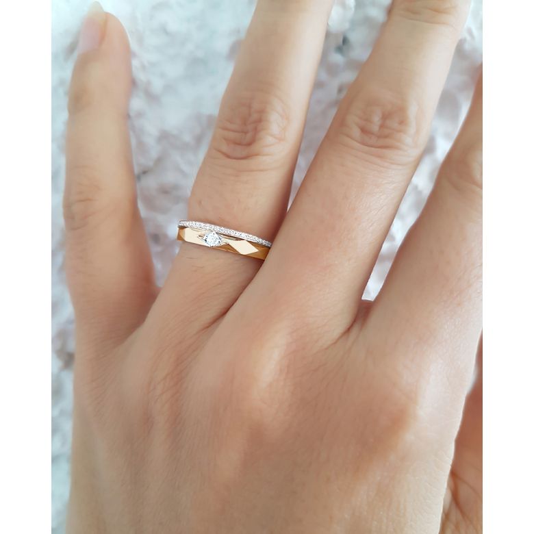 Alliances Femme 2 ors - Or blanc, jaune - Diamants - Anneau à facettes - 5