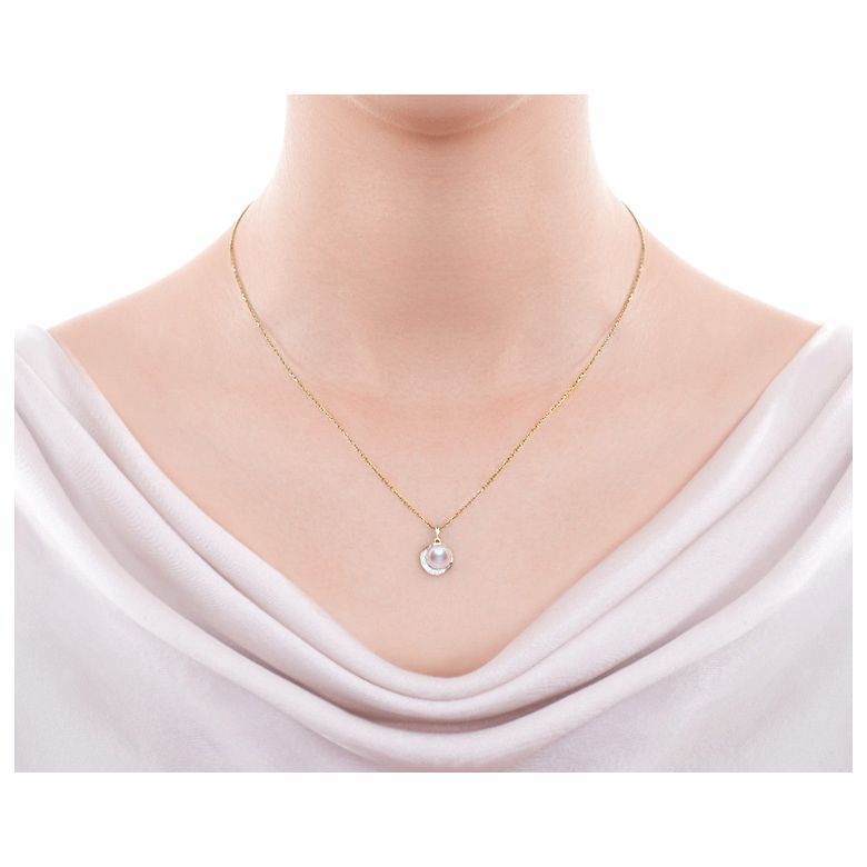 Pendentif couronne Or jaune Diamants. Perle Akoya - 2