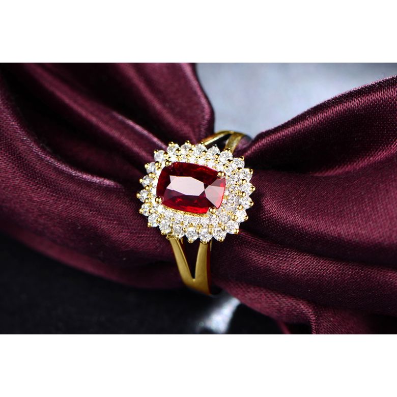 Bague rubis sertie d'une double rangée de diamants. Or jaune - 4