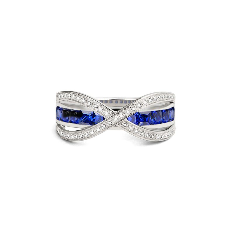 Bague sens de nos vies. Saphirs bleus, diamants et Or blanc  - 3