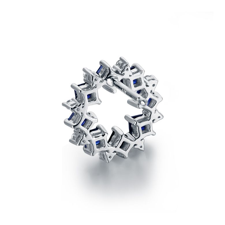 Boucle d oreille fleur de bleuet - Saphir, diamant, or blanc - 6