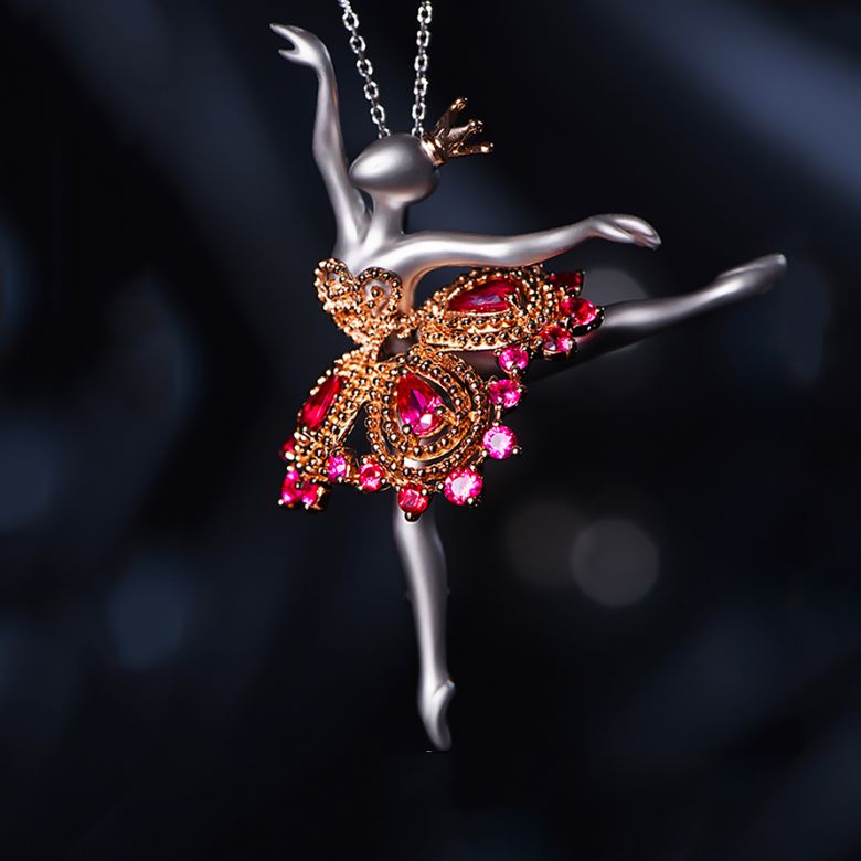 Pendentif Princesse Ballerina - Broche Or blanc - Rubis - 4