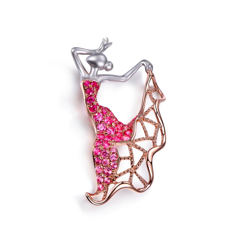 Pendentif Flamenco - Pendentif danseuse de flamenco - Or blanc & rose , Rubis - 5