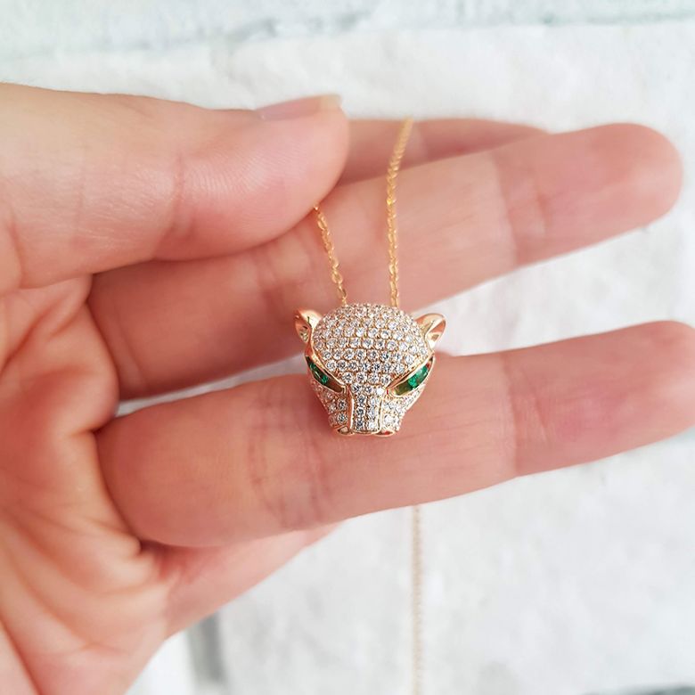 Pendentif Panthère Perle d'Australie dorée. Or jaune et Diamants - 11