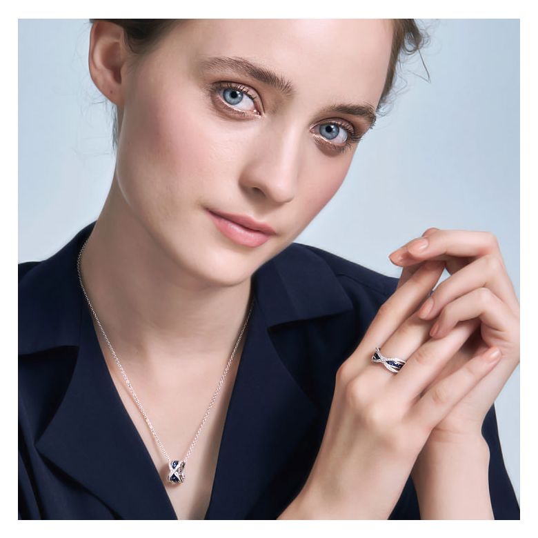Bague sens de nos vies. Saphirs bleus, diamants et Or blanc  - 8