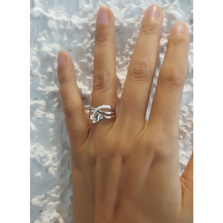 Bague or diamant - Or blanc 18 carats - Diamants 0.109ct - 5