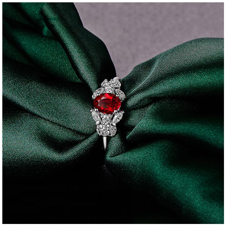 Bague Fiancaille Carlita Rubis Diamants Or Blanc  - 4