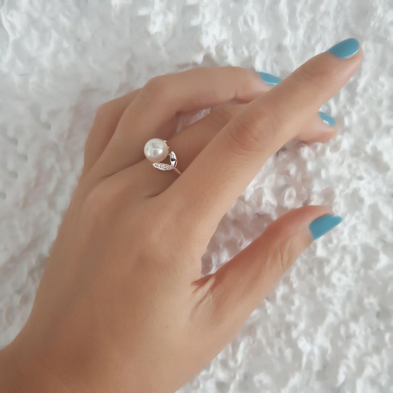 Bague pétales Or blanc, diamants et perles Akoya Japon - 10