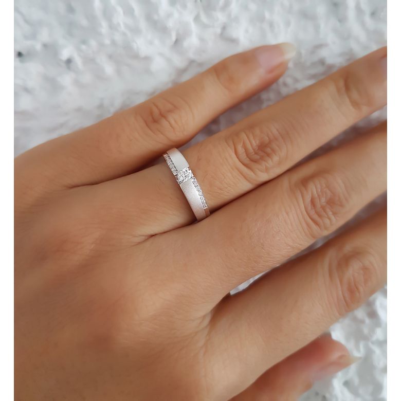 Alliance solitaire or blanc 750/1000 - Bague Femme diamants - 3