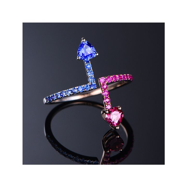 Bague Univers parallèles. Or blanc, rose et pierres précieuses - 3